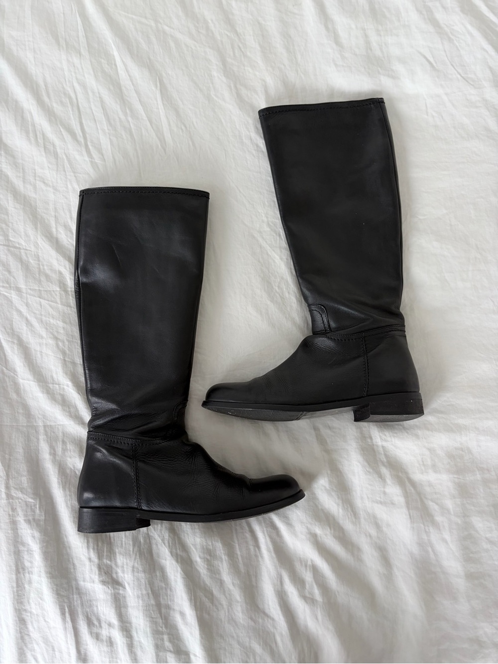 Classic Black real Leather Knee-High Boots - Women Going out or riding